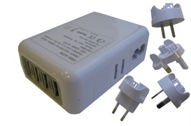 (176137)  Espada E-04UU белый, универсальный сетевой переходник для розеток (вилок)  EU, US, RU (A, C, G, i) с 4 USB портами 2,1А