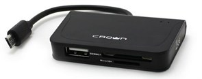 (1007355) Хаб USB + CARD READER CROWN CMCR-B13 (OTG картридер + хаб для планшетов и смартфонов с microUSB) CMCR-B13