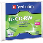 (1009027) Диск CD-RW Verbatim 700Mb 4x Slim case (1шт) (43123) 43347