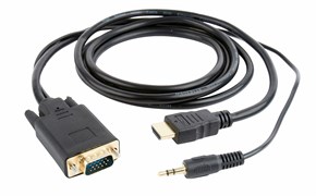 (1011997) Кабель HDMI-VGA Cablexpert A-HDMI-VGA-03-10M, 19M/15M + 3.5Jack, 10м, черный, позол.разъемы, пакет