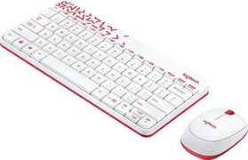 (1011900) Клавиатура Logitech с мышью, беспроводной комплект MK240 White, белый с красным рисунком (клавиатура + мышь)