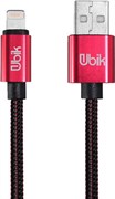 (1012441) USB кабель Ubik UL01 Lightning Carbon 2A (1,2m) red