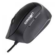 (1013313) Мышь проводная USB CROWN CMM-960 Health (Black, вертикальная (профилактика туннельного синдрома) , soft-touch; 6 кнопок;1000/1600 DPI; LED индикатор; длина провода: 1.8м; USB ,Plug & Play)