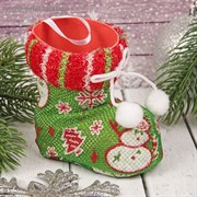 Подарочная упаковка "Сапожок" вязаный снеговик и бантик