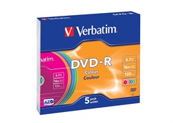 (3330118) DVD-R Verbatim 4.7ГБ, 16x, Slim Case, Color, записываемый DVD диск 43547