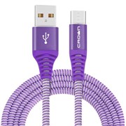 (1016599) Кабель Crown USB - USB Type-C CMCU-3102C violet; круглый; в тканевой оплётке; коннекторы Метал; ток 2А; 100 см; цвет фиолетовый