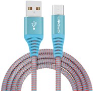 (1016597) Кабель Crown USB - USB Type-C CMCU-3102C blue; круглый; в тканевой оплётке; коннекторы Метал; ток 2А; 100 см; цвет синий