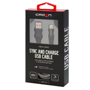 (1016596) Кабель Crown USB - USB Type-C CMCU-3102C black; круглый; в тканевой оплётке; коннекторы Метал; ток 2А; 100 см; цвет черный