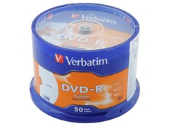 (1017150) Диск DVD-R Verbatim 4.7Gb 16x Cake Box (50шт) Printable (43533) 43533