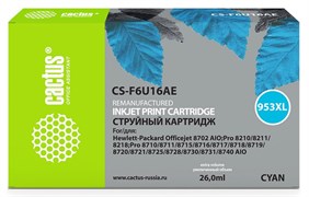 (1017153) Картридж струйный Cactus 953XL CS-F6U16AE голубой (26мл) для HP OJ Pro 7740/8210/8218/8710/8715