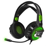 (1021559) Гарнитура игровая с подсветкой CROWN CMGH-3002 Black&green (Подключение jack 3.5мм 4pin + адаптер 2*jack spk+mic + USB для подсветки,Частотный диапазон: 20Гц-20,000 Гц ,Кабель 3.2м, Динамки 50мм, регулировка громкости на чашке+пульте, микр