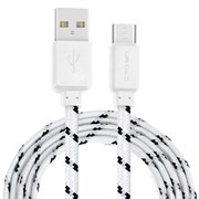 (1021966) Кабель Crown USB - USB Type-C CMCU-3052C white; плоский; в тканевой оплётке; коннекторы ПВХ; ток 2А; 100 см; цвет белый
