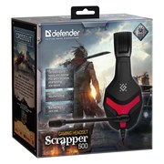 (1023452) Игровая гарнитура Scrapper 500 красный + черный, кабель 2 м DEFENDER