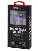 (1025546) Кабель Crown USB - USB Type-C CMCU-3042C violet; круглый; в тканевой оплётке; коннекторы ПВХ; ток 2А; 100 см; цвет фиолетовый