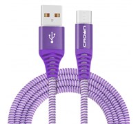 (1028122) Кабель Crown USB - USB Type-C CMCU-3072C violet; круглый; в прочной нейлоновой оплётке; коннекторы Метал; ток 2А; 100 см; цвет фиолетовый
