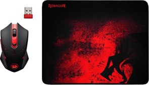 (1022230) Игровой набор Redragon M601WL-BA чёрно-красный (мышь беспроводная 2.4 ГГц, 6 кн, USB , 3200 dpi, красная подсветка, коврик 330 х 260 х 3 мм)