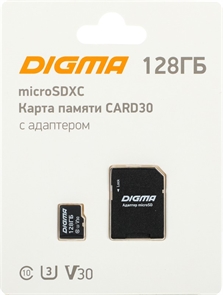 (1033104) Флеш карта microSDXC 128Gb Class10 Digma CARD30 + adapter DGFCA128A03