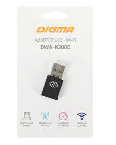 (1032727) Сетевой адаптер WiFi Digma DWA-N300C N300 USB 2.0 (ант.внутр.) 1ант. (упак.:1шт)