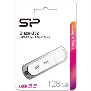 (1033605) Флеш Диск Silicon Power 128Gb Blaze B32 SP128GBUF3B32V1W USB3.2 белый/синий