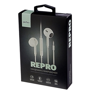 (1034796) Perfeo наушники вкладыши c микрофоном REPRO белые управление звуком