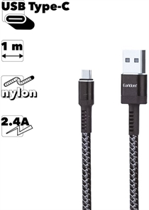 (1037921) USB кабель Earldom EC-116С Type-C, 2.4А, 1м, нейлон (черный)