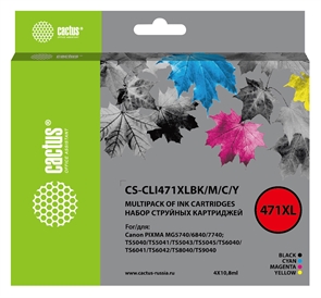 (1037943) Картридж струйный Cactus CS-CLI471XLBK/M/C/Y CLI-471XL фото черный/голубой/пурпурный/желтый набор (4