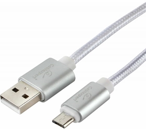 (1024997) Кабель USB 2.0 Cablexpert, AM/microB, серия Ultra, длина 1м, серебристый, блистер
