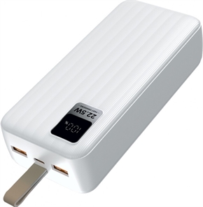 (1038471) Perfeo Powerbank WATERFALL 30000 mAh/LED дисплей/PD + QC 3.0/Type-C/2 USB/Выход: 5A, max 22.5W/White (PF_D0176)