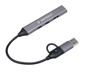 (1038623) Разветвитель USB 3.0/2.0 Gembird, 4 порта: 2xType-C, 1xUSB 3.0, 1xUSB 2.0, кабель Type-C+USB (UHB-C444)