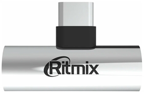 (1041711) Шнуры соединительные RITMIX RCC-034 Silver адаптер для зарядки/прослушивания музыки, type c male- type c usb - aux female, Для подключения наушников с Jack 3.5 мм к мобильным телефонам с USB-C разъемам. RITMIX RCC-034 Silver
