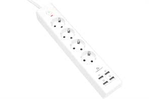 1042505 Сетевой фильтр Cablexpert Exnovo 4р, 16А, 4хUSB, 3.4A, 2м, ур.защиты 4+, белый, коробка EXN-4-U4-W-2