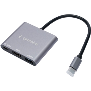 1042448 Док-станция Type-C Gembird 3в1: USB3.1, PD100W, HDMI,  кабель 15см, алюминий UHB-D2