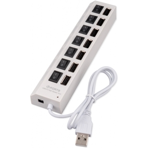1042500 Разветвитель USB2.0 Gembird, 7хUSB, с доп.питанием, подсв и выкл, кабель USB 55см, белый, короб UHB-U2P7-01W
