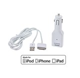 (120912)  Автомобильное зарядное устройство с кабелем Apple 30-pin,  2 * USB, для iPhone/iPod/iPad  VCOM <VUS7500>