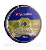 (20940) CD-RW Verbatim 700Mb 10x 80мин silver 10шт Cake box .