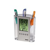 (1001397) Термометр - подставка для ручек, термометр/ часы/ будильник, серебристый/ прозрачный, Hama     [Ox&]