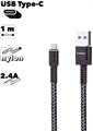 (1037921) USB кабель Earldom EC-116С Type-C, 2.4А, 1м, нейлон (черный) - фото 47659